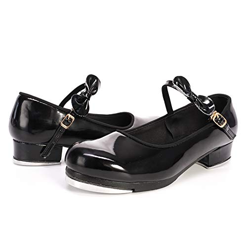 Tinrymx Character Girls Mary Jane Black Rhythm Dance Tap Shoes With Bow(Little Kid/Big Kid/Women),4.5M Us Child #TOP7