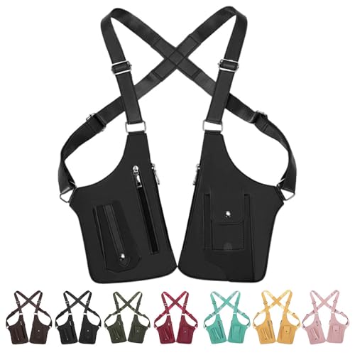 Premium Leather Underarm Shoulder Bag for Men Adjustable Hidden Double Shoulder Armpit Bag Anti Pickpocket Travel Accessories (Black)