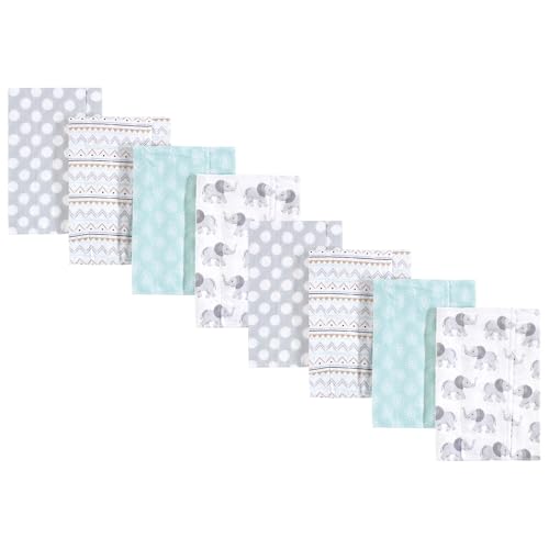 Image of Hudson Baby Cotton Poly Flannel Burp Cloths Multipack, Gray Elephant 8-Pack, One Size