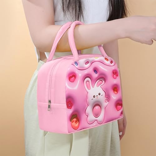 Image of Kraptick Printed Lunch Bag - Insulated Travel Tiffin Bag for Kids & Adults, Reusable Lunch Bag for Office, School Meal Organizer (Pink Bunny) (Pack of 2)