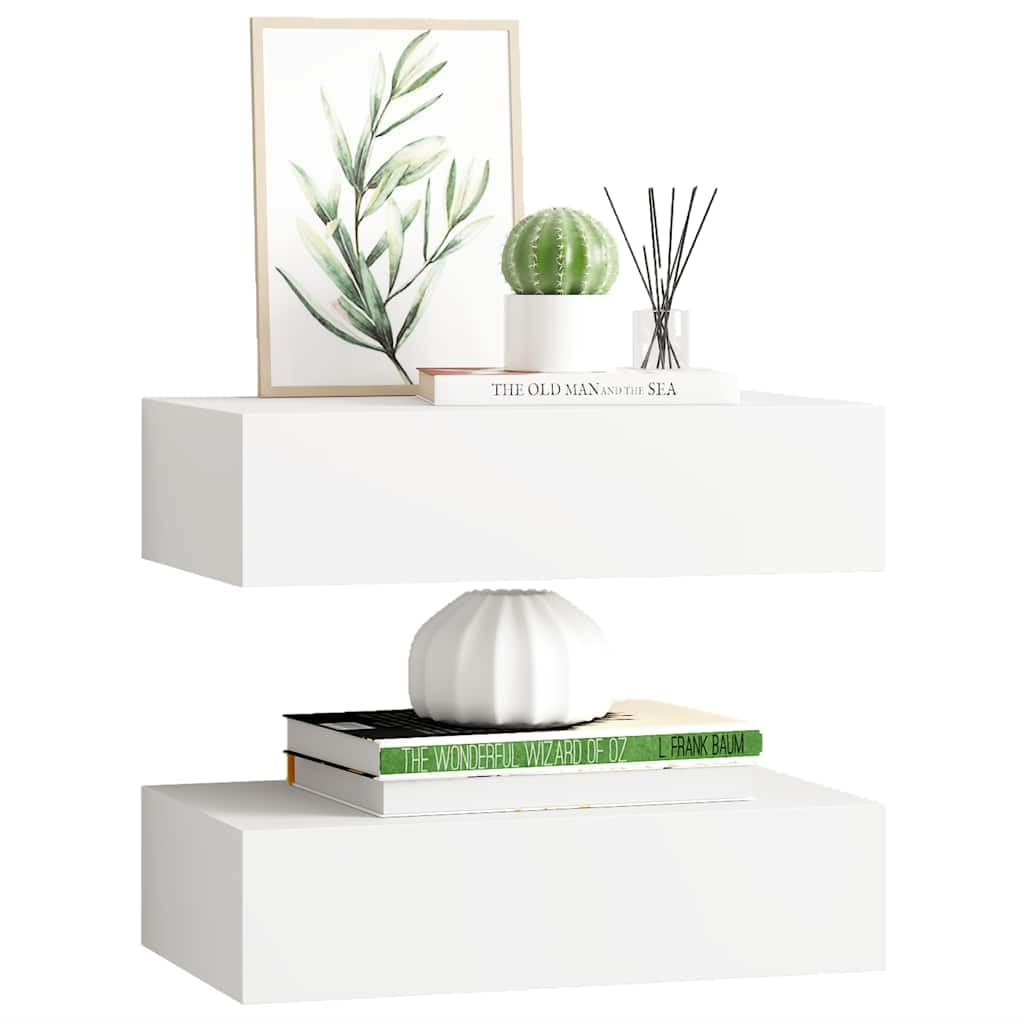 Solivagant Wandregale mit Schubladen 2 STK. Weiß 40x23,5x10 cm MDF, Möbel,Regalsysteme,Wandregale, 7.85 kg-330242