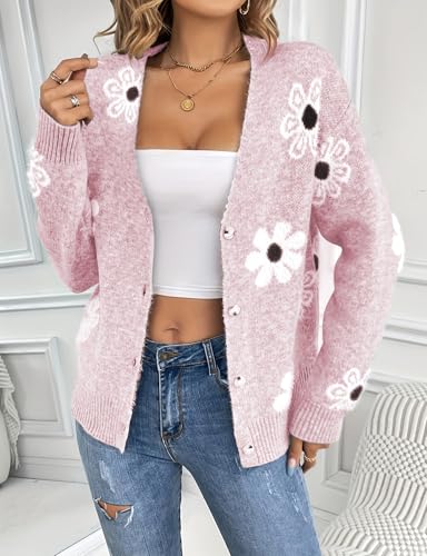 Image of IDEALSANXUN Womens Daisy Sweater Cardigan Fall Winter Button Down Flower Floral Sweaters