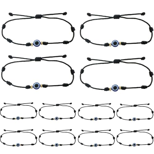Image of BONITTER Evil Eye Protection Bracelet Set, 12 Pack Adjustable Red 7 Knot Lucky String Amulets, Black and Pink Friendship Bracelets for Women, Men, Boys, Girls (12, Red)