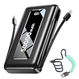 Portable Charger Power Bank 50000mAh, Ultra-High Capacity Battery Pack with Built-in Cables, 22.5W Fast Charging, LED Display, Flashlight, Travel Essential for Outdoor Camping, iPhone & Samsung, Onyx