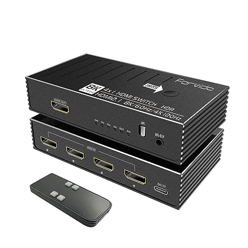 HDMI Switch 8K 120Hz 4K HDMI 2.1 Switcher/Splitter 4-in-1 Out with Remote, 4 Port Hub for Gaming PS5 Xbox TV Monitor - Ultra HD HDR 1080P 3D Support