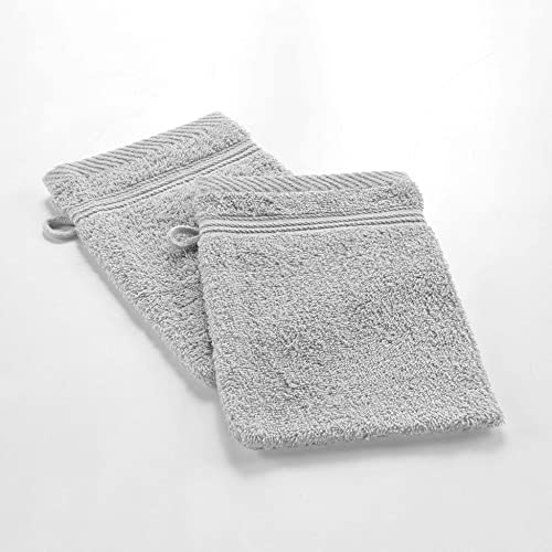 douceur d'intérieur, 2 guanti da bagno (15 x 21 cm) tenerezza grigio perla, spugna tinta unita