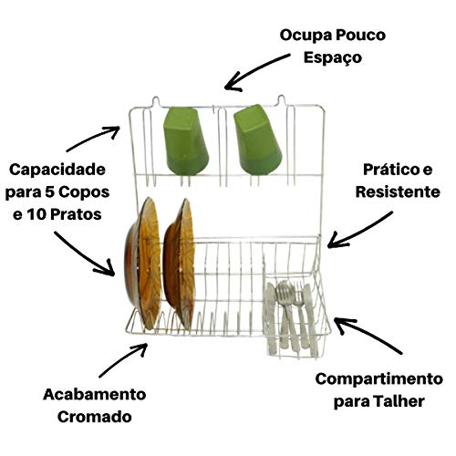 Escorredor de Louça Pratos Copos Parede Cozinha Suspenso Dobrável Cromado para 10 pratos