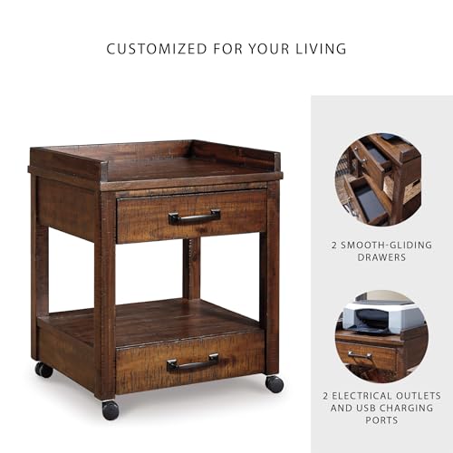 Image of Signature Design by Ashley Baldridge Rustic Industrial Office Printer Stand with Storage, Brown