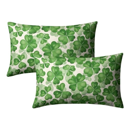 Kwlegh Saint Patricks Day Lumbar Pillow Covers 12x20 Green Clover Pillow Case Set of 2 Lucky Charm Throw Pillow Covers St Patricks Cotton Blend Cushion Case for Living Room Sofa Couch