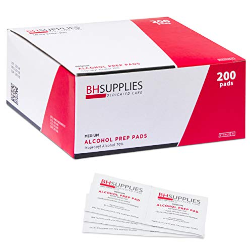 BH Supplies Alcohol Prep Pad Sterile, Medium 2-Ply, 200 count – Saturated With 70% Alcohol
