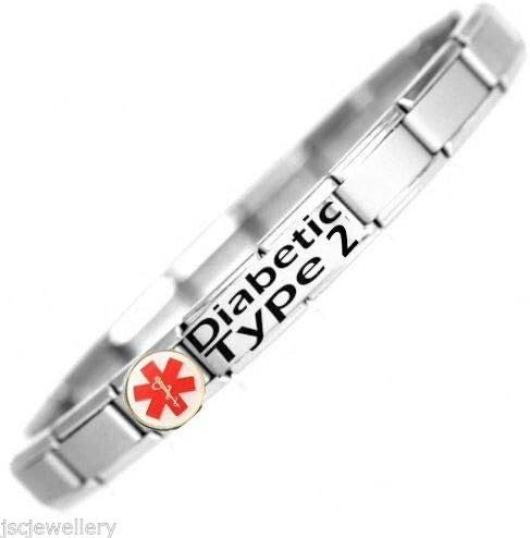 Diabetic Type 2 Medical ID Alert Bracelet - Stainless Steel - One size fits all - Totally Adjustable