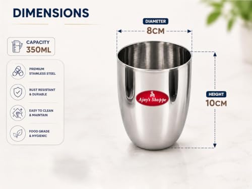Image of Ajay's Shoppe Stainless Steel Water Glass | Unbreakable Heavy Gauge Steel Glass for Drinking and Serving Water, Cold Drink & Juice Kullad Shape Glass (4 Pcs)