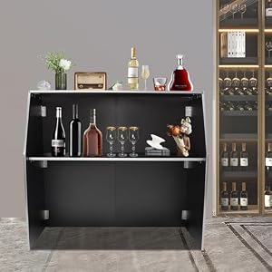 Foldable Bar Table Commercial Portable Bar Table Event Bar Cabinet Mobile Bartender Station for Parties Picnics Barbecues Catering Trade Shows Black