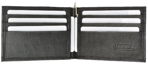 MARSHAL Men's Lambskin Leather Spring Money Clip Compact Bifold Wallet2