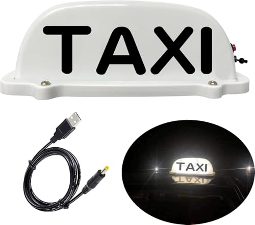 LEEYIKE Taxi Sign Light Roof Car Drivers USB Rechargeable Battery Cab Top Illuminated Topper Car DC 5V with Magnetic Base for Vehicle Forklift Tractor UTV Car Bus (White)