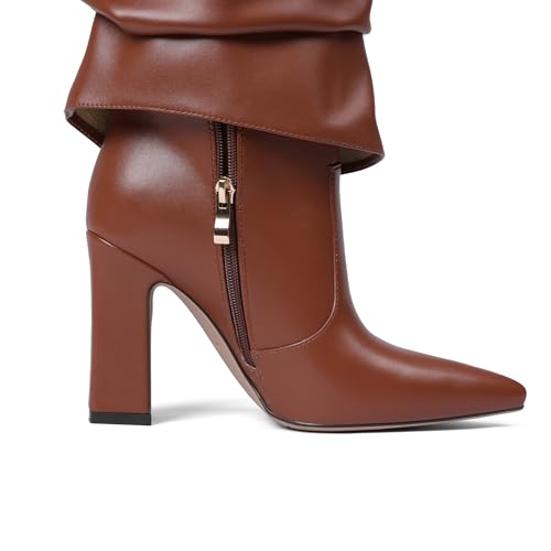 Image of SaraIris Women's Slouchy Knee High Boots - Black, Pointed Toe, Fold Over, Chunky, Shark Boots
