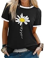 Material: Made of cotton blended. Soft and comfortable to wear. Size: S-2XL. Features: Round Neck, Short Sleeve, Let It Be Letter Print, Daisy Graphic Print, Regular Fit, Casual Style. Occasion: Great choice for you to wear in Spring, Summer, Autumn,...