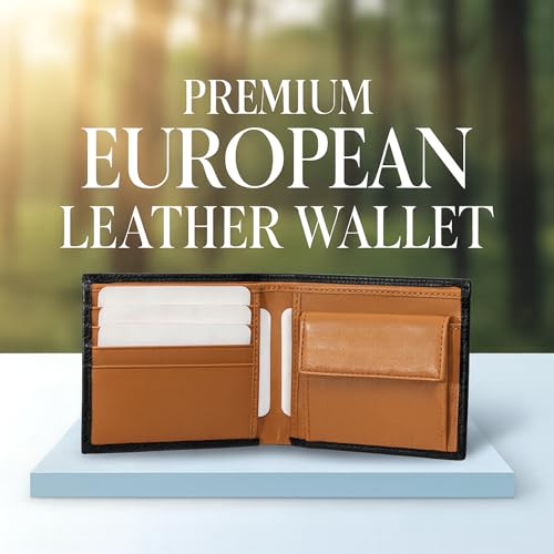 Image of Wildebeast Full-Grain Brown European Leather Wallet for Men - RFID Blocking Slim Bifold with ID Window, Card Slots & Coin Pocket, Eco-Tanned Leather, Stylish Gents Purse, Gift for Men - The Frontier