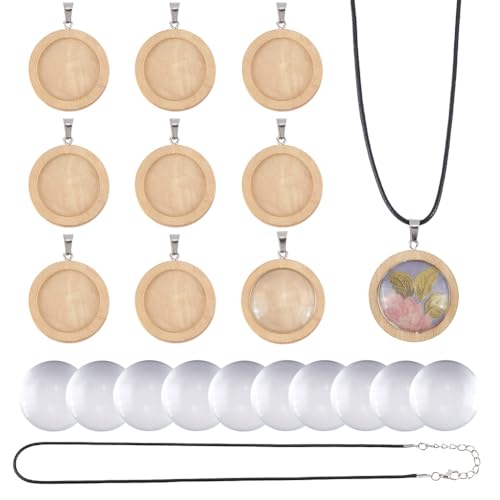 Kit cabochon en verre et plateaux à pendentifs en bois SUNNYCLUE pour fabrication de bijoux DIY