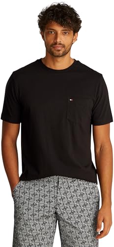 Tommy Hilfiger Herren T-Shirt Kurzarm Essential mit Brusttasche, Schwarz (Black), L