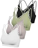 Voqeen 4Pcs Mujer Sujetador Camisola Sin Costuras Sujetador Deportivo Sujetador Acolchado Inalámbrico para Dormir Bralette con Cuello en v Bandeau Elástica (D, One Size)