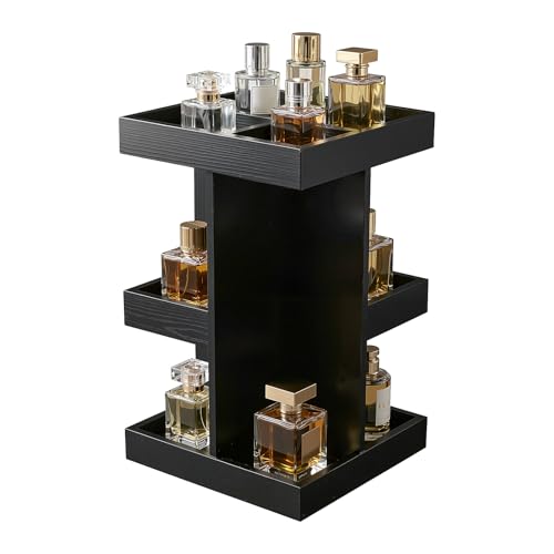 TIRYIUOU Perfume Cologne Organizer for Men: 360 Wood Rotating Perfume Organizer Rack with 6 Compartments Multi-Layer Large Capacity Cologne Stand for Men Perfume Shelf Display