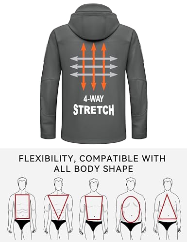 Little Donkey Andy Men's Softshell Jacket Waterproof Hooded Windbreaker Rain with 6 Pockets Tactical Hiking Fleece Lined4