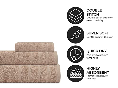 Textila Cotton Towel Set - 3 Piece Set Includes 1 Bath Towels, 1 Hand Towels, And 1 Washcloths - Soft And Absorbent Towel Set For Bathroom - Beige Color Towels Ideal For Everyday Use #TOP3