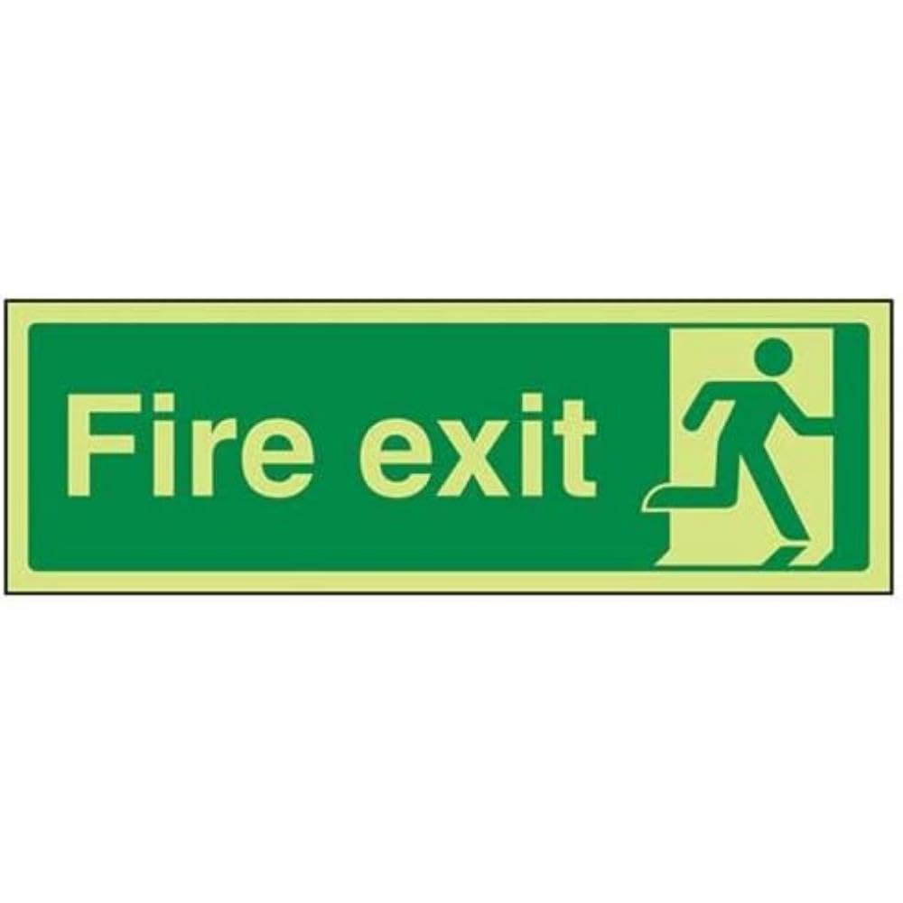 V Safety Glow In The Dark Final Fire Exit Man Right Sign - 300mm x 150mm - Self Adhesive Vinyl