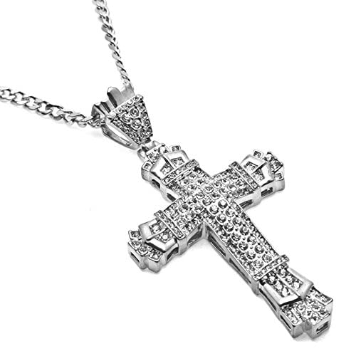 Men's Fashion Jewelry 925 Silver Plated Diamond Stainless Steel Cross Pendant Necklace Chain