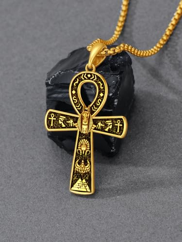 Egyptian Ankh Necklace 925 Sterling Silver Anubis Ankh Necklace Egypt Scarab Pendant Jewelry Gift for Men Women2