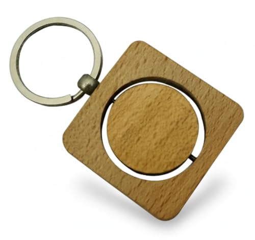 Kidultz Empty Wooden Keychain for DIY Projects - Laser Engravable, Printable & Writable - Pack of 10 - Different Shapes (Rotating Square)