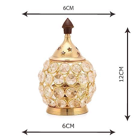 Image of Brass Diwali Diya Crystal Oil Lamp 6 and 5 Inch Pack of 2| Akhand Diya for Pooja, Mandir & Home Dcor | Borosilicate Glass Batti Lamp with Wick Holder & Golden Lid | Light for Festive & Gifting
