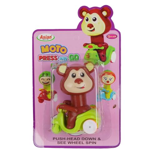 Image of Asian Portable Plastic Monkey Press N Go Friction Scooter Toy | Cute Monkey Animal Vehicle for Kids | Press & Go Action Baby Toy for Toddlers 6 Months to 5 Years | Durable Push Car Toy