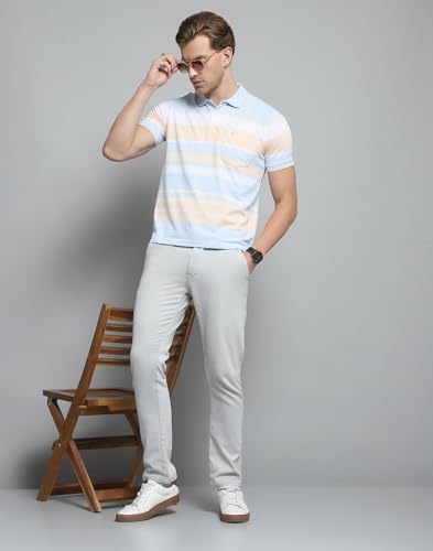 Image of Monte Carlo Mens Cotton Blend Regular Fit Polo T-Shirt | Half Sleeve | Striped Pattern| Casual Everyday Wear | Stylish & Comfortable Tshirt