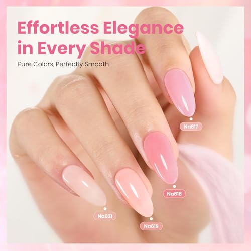 Image of Beetles Nude Pink Gel Nail Polish Set, 6 Colors 15ML HEMA-Free Pink Jelly | Full Size Sheer Gel Polish Translucent Nail Concealer High Gloss Soak Off UV Salon Colorful Bottle Gel Gift