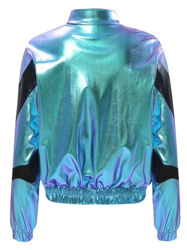 TiaoBug Kids Girls Shiny Metallic Bomber Jacket Long Sleeve Zipper Coat Motorcycle Baseball Windbreaker Outerwear2