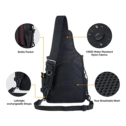 Piscifun Fishing Tackle Bag With Rod & Gear Holder, Lightweight Sling Tackle Storage Bag, Outdoor Fishing Shoulder Backpack For Fishing, Hiking, Hunting, Black #TOP3
