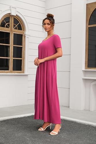 Image of Nimsruc Women Summer Long Dress Casual Sexy Short Sleeve Loose Maxi Dresses for Women 2025