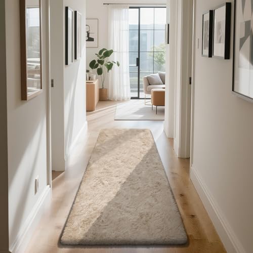 Soft Runner Rugs for Bedroom, Beige 2x8 Runners for Hallways Fluffy Rug Area Rug, Bedside Rug for Living Room Bedroom Kids Room Home Decor