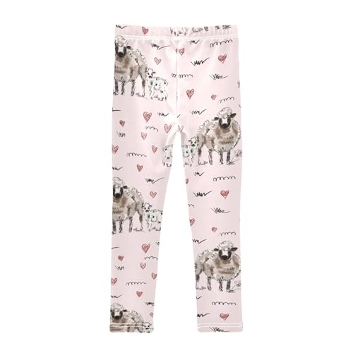 Lamb on Pink Girls Leggings,Workout Leggings for Girls Toddler Athletic Legging Size for 3-10T2