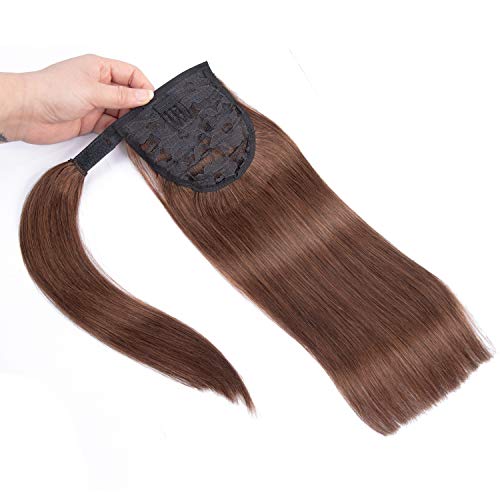 14 Inches Clip in Human Ponytail Hair Extensions Remy Human Hair Piece for Women 1 Piece Hairpiece 60 Grams Wrap Around Ponytail Human Hair Extensions Brown 4 Color