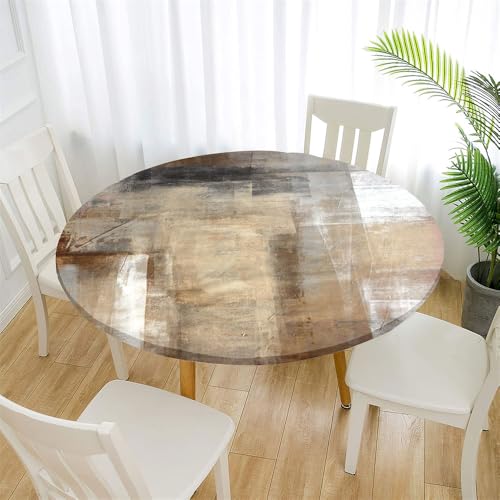 Treer Toalha de mesa redonda antimanchas, grão de madeira, retro, toalha de mesa redonda com borda elástica ajustável, lavável, toalhas de mesa para piquenique e sala de jantar, jantar (retro, 100 cm)