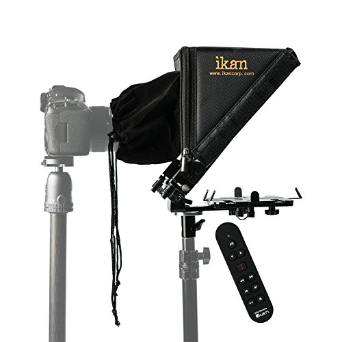 Ikan Elite Tablet Teleprompter, w/Remote for Light Stands, Supports Ipad, Android, and Windows Tablets, Foldable Glass Frame (PT-Elite-LS-RC) - Black
