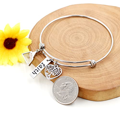 Image of Uloveido Stainless Steel Tree of Life Bangle Mustard Seed Pendant Faith Cuff Bracelet Gifts for Women Teen-Girls Y639