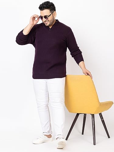 Image of Kvetoo Plus Size Men High Neck Zipper Full Sleeve Woolen Winter Sweater