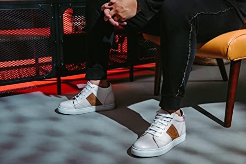 CALTO Men's Invisible Height Increasing Elevator Shoes - Beige White Leather Lace-up Sneakers - 2.8 Inches Taller - K53101 - Size 9 D(M) US | Image 5