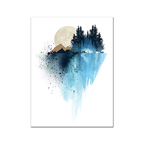 Póster de montaña azul abstracto triptico acuarela de 50x70cm sin marco 2