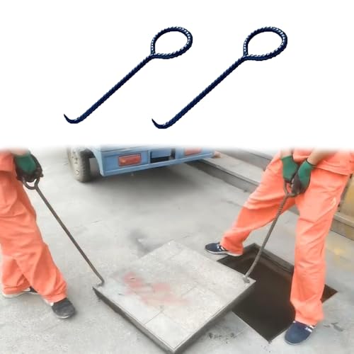 ZIMGOD 2 Pcs Manhole Cover Lifting Keys with Threaded, Durable Steel Sewer Lid Pulling Tool, Anti Skid Storm Drain Covers Hook for Outside, Easy to Use(70cm (27 1/2