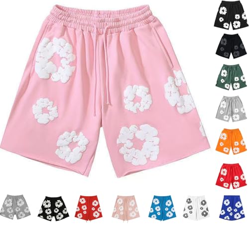 Pantalones Cortos para Hombre Mujer Hip Hop, Pantalones Cortos Hombre Estampado Floral Y2K Shorts Chándal de Jogging de Verano Short para Unisex Sueltos 2026
